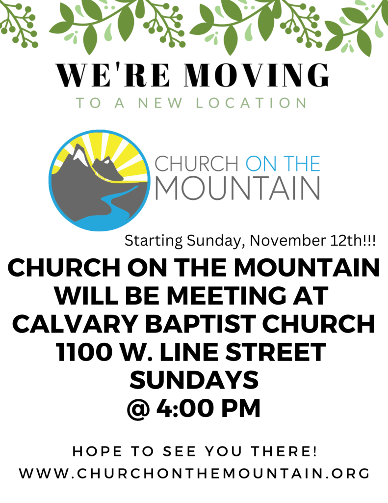 Church on the Mountain logo flyer with event details for a giveaway